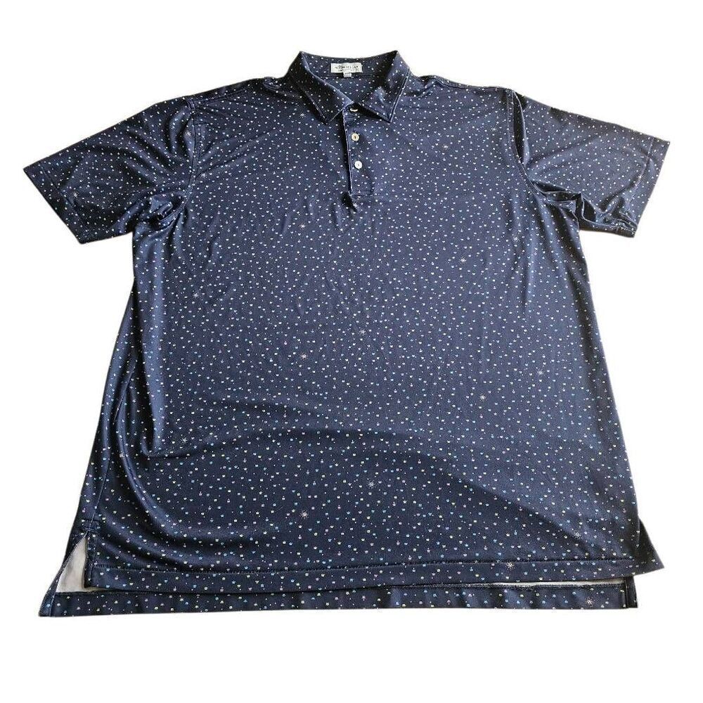 Peter Millar mens Sz XL navy blue crowns print  performance golf shirt
